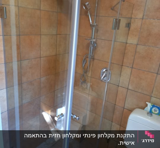 מקלחון זכוכית עם ראש מקלחת וכיור